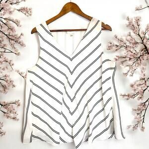 KENAR Women's XL White Black Striped V-Neck Loose Flowing Tank‎ Lined Shirt Top